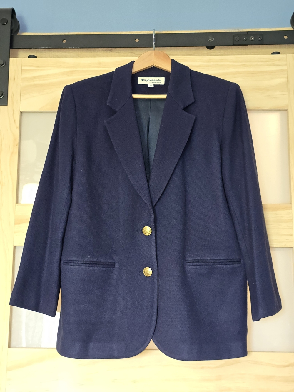 Appleseed's Women's Navy Blazer Jacket 100% Wool Academia Preppy Nautical